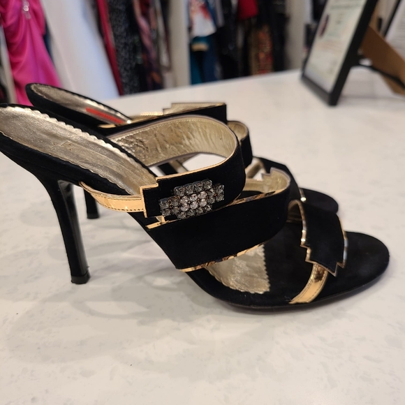 Italian Black and Gold bling heels - Picture 1 of 5